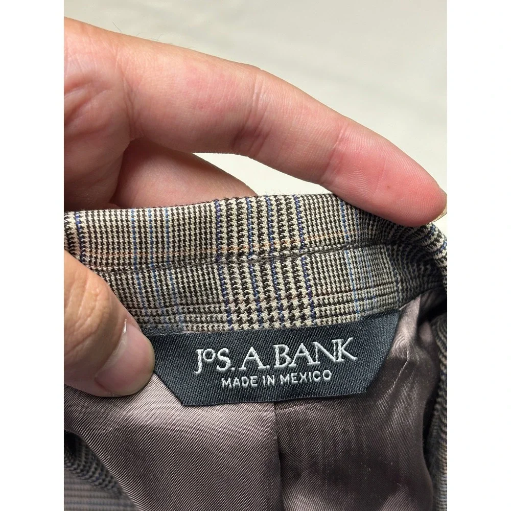 Jos A Bank Signature Collection Mens 40R W34 L30 Grey Plaid 100%‎ Wool 2Pc Suit